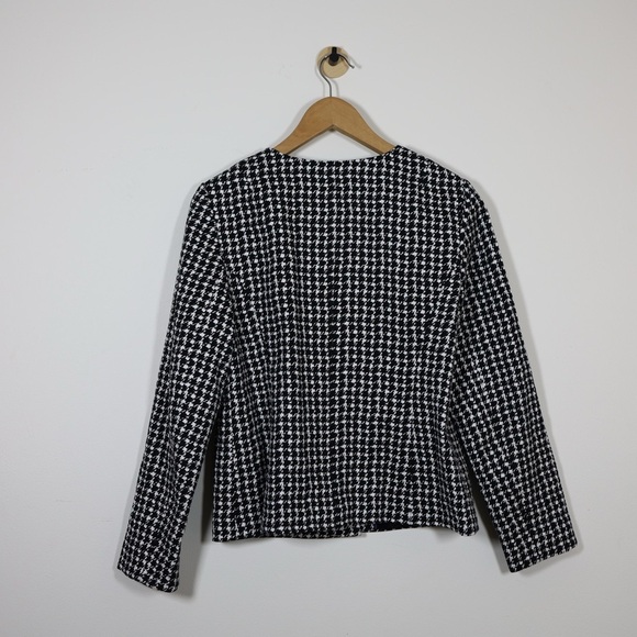 Talbots Black White Houndstooth Jacquard Suiting Jacket 10 Classic Work Chic - Picture 5 of 13